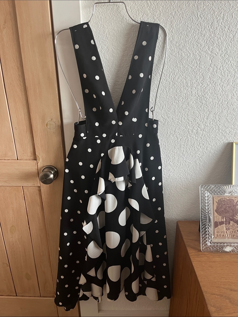 Topshop Black and White Polka Dot Pinafore Midi Dress